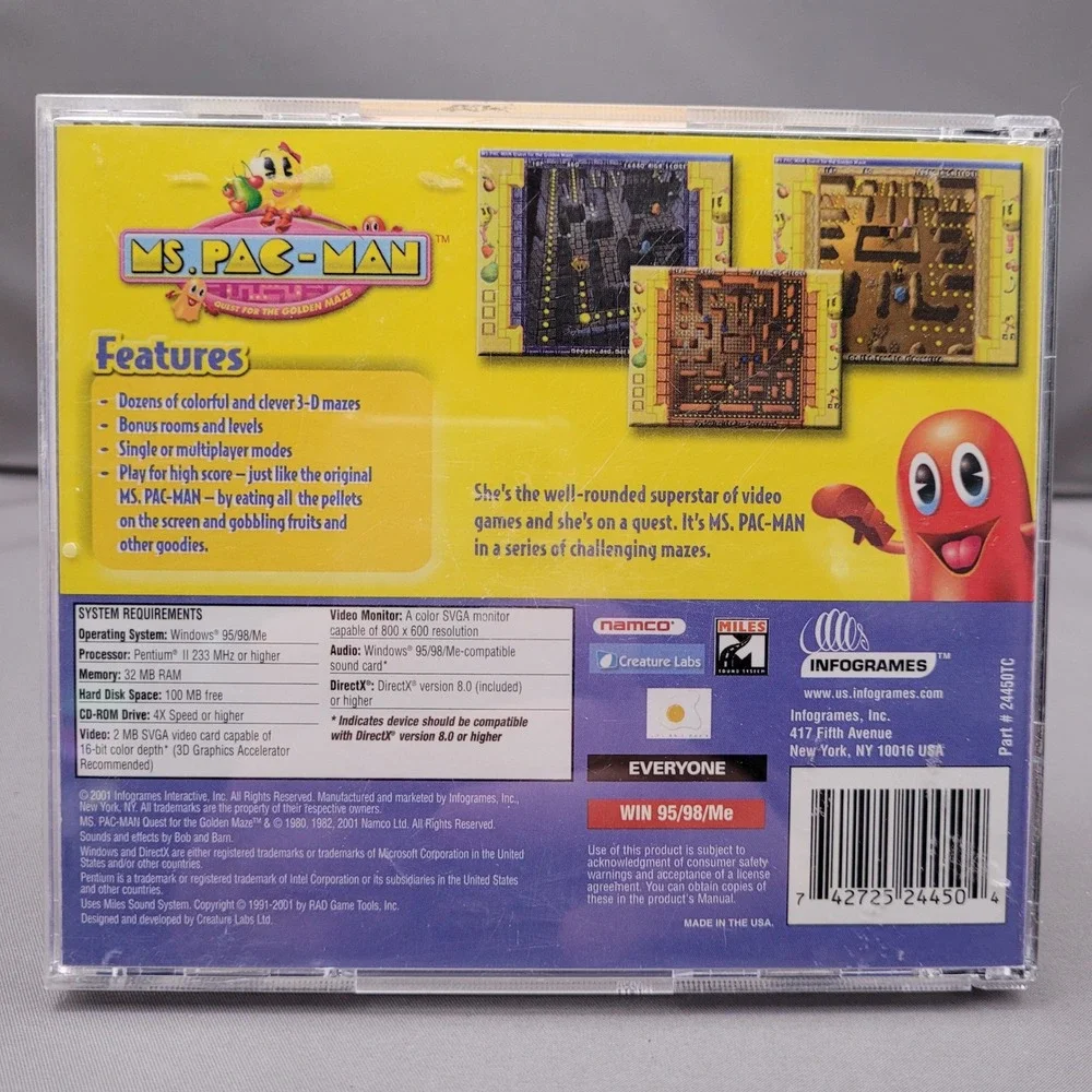Ms. Pac-Man: Quest for the Golden Maze by Infogrames (PC CD-ROM, 2001)